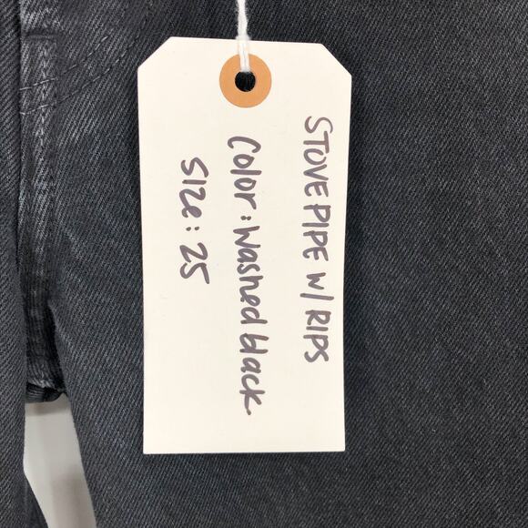 RE/DONE Women's Originals Stove Pipe Jeans 0/25 Washed Black Ripped Knee NWT - Picture 9 of 9